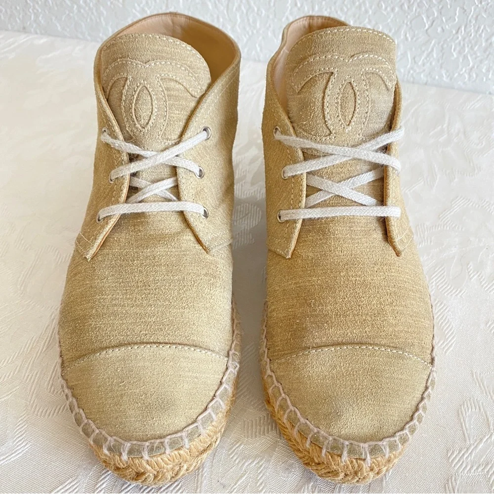 CHANEL beige Suede High Top Espadrilles